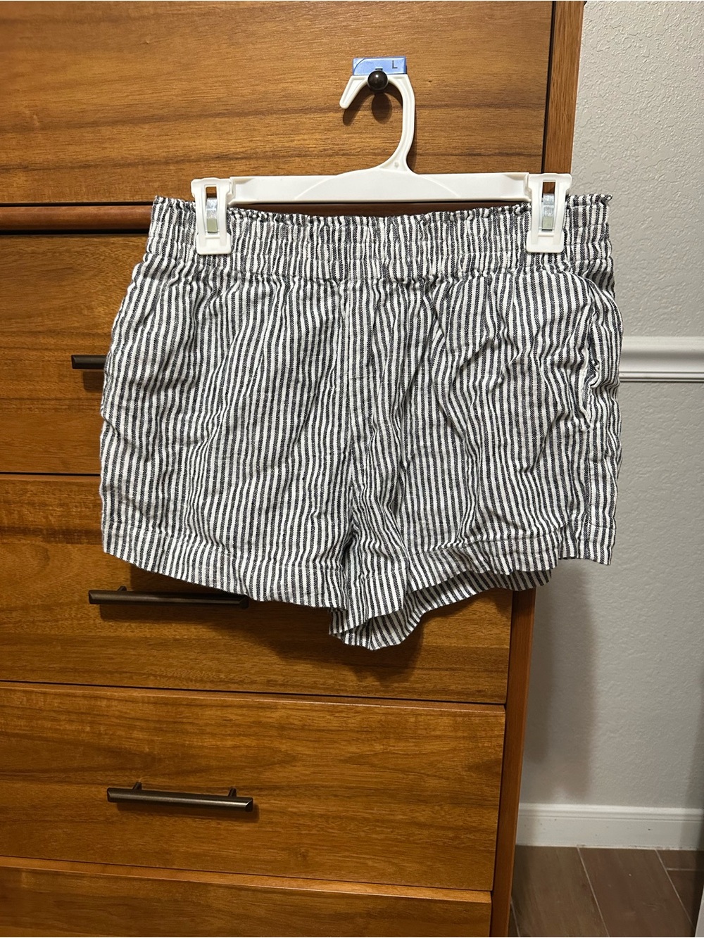 Reformation Black and White Striped High-Waist Shorts